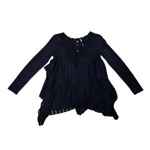 Free People Womens Size Small/Petite Black Ruffle Lace Tunic Top Boho Chic